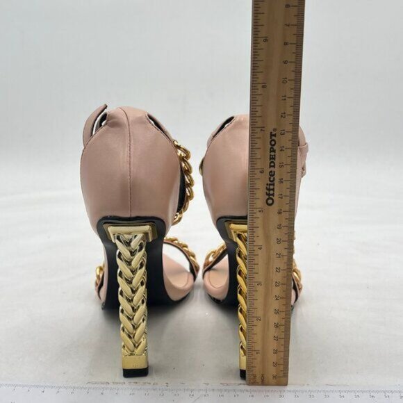 FYS Beige Sexy Golden Metal Chunky High Heel Chains Decor Open Toe Dressy Sandal - Picture 5 of 8